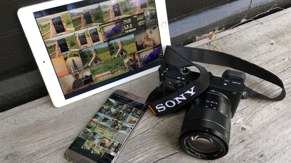PÅ KRYSS OG TVERS: Adobe Lightroom Mobile fungerer på tvers av plattformene. Her er Sony a6300 brukt til å ta bilder i Raw-format som bearbeides både på iPad og Android, i dette tilfellet en Samsung Galaxy S7 Edge. (Foto: Macworld-redaksjonen) PÅ KRYSS OG TVERS: Adobe Lightroom Mobile fungerer på tvers av plattformene. Her er Sony a6300 brukt til å ta bilder i Raw-format som bearbeides både på iPad og Android, i dette tilfellet en Samsung Galaxy S7 Edge. (Foto: Macworld-redaksjonen)
