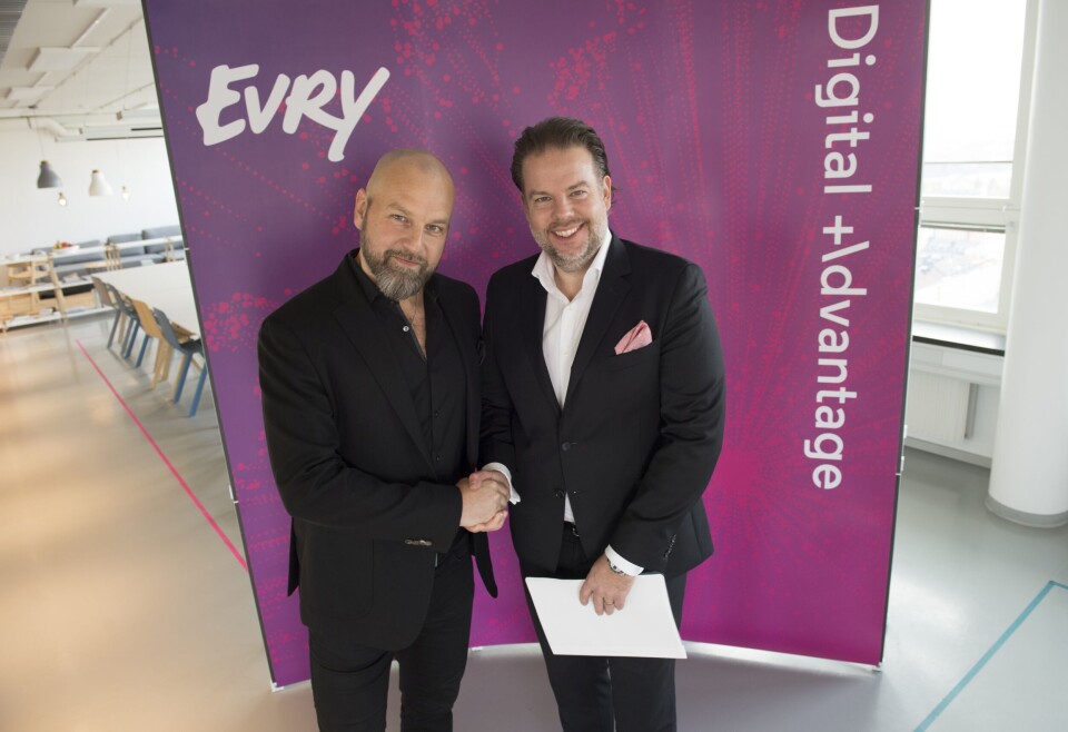 FUSJONERT: Kenneth Karlsson i Netrelations og Daniel Rundgren i Evry Sverige. (Foto: Fredrik Sandberg/TT)