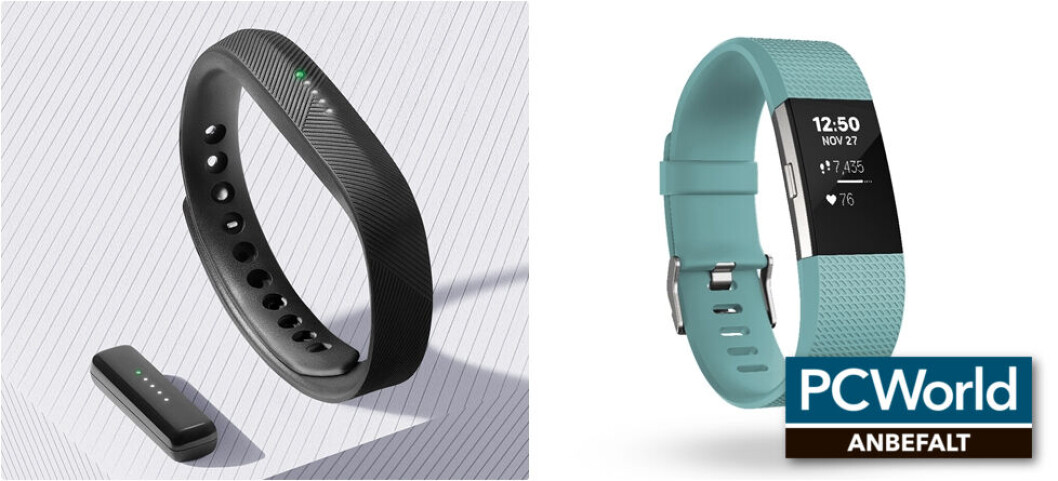 HVILKEN AKTIVITETSMÅLER ER BEST? Fitbit Flex 2 til venstre er liten og lett, men vi anbefaler Fitbit Charge 2 til høyre som har nesten alt vi ser etter i en aktivitetsmåler. Foto: Fitbit HVILKEN AKTIVITETSMÅLER ER BEST? Fitbit Flex 2 til venstre er liten og lett, men vi anbefaler Fitbit Charge 2 til høyre som har nesten alt vi ser etter i en aktivitetsmåler. Foto: Fitbit