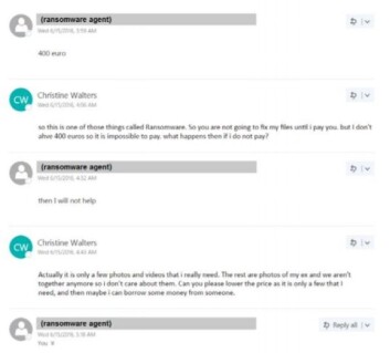 Skjermbildet viser et "offer" fra F-Secure i samtale med en av bakmennene. Kilde: F-Secure Skjermbildet viser et "offer" fra F-Secure i samtale med en av bakmennene. Kilde: F-Secure