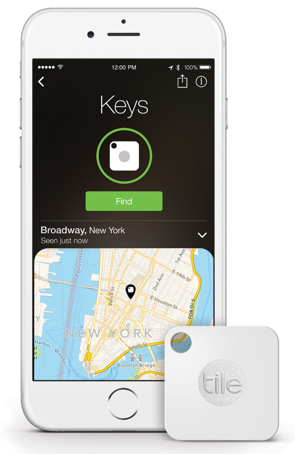 APP: Tile-appen for Tile-brikkene – her Tile Mate-varianten – finnes både for IOS og Android. (Foto: Tile) APP: Tile-appen for Tile-brikkene – her Tile Mate-varianten – finnes både for IOS og Android. (Foto: Tile)