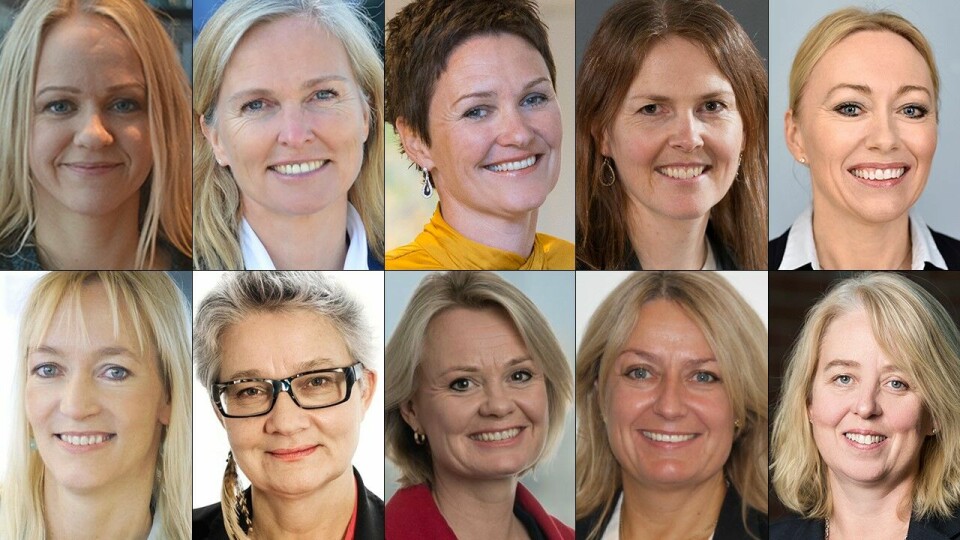 TOPPEN: De ti fremste teknologikvinnene i kategorien Ledere i Oda-nettverket og Abelias kåring av Norges 50 fremste tech-kvinner. (Montasje: Oda-nettverket)