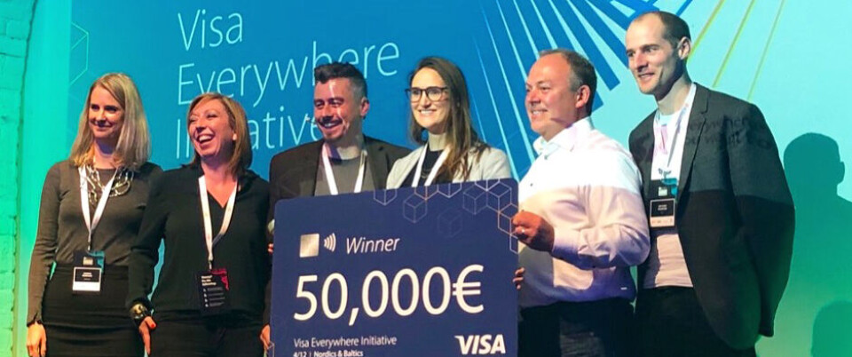 PRISVINNERE: Medarbeidere i norske Auka mottar prisen på 50.000 euro fra Visa. (Pressefoto: Visa) PRISVINNERE: Medarbeidere i norske Auka mottar prisen på 50.000 euro fra Visa. (Pressefoto: Visa)
