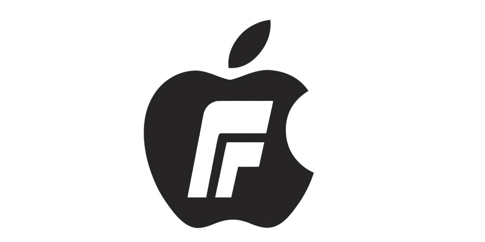 FRP: En bit av det store eplet. Er det slik Apple frykter at Frps logo skal oppfattes, mon tro? (Montasje: Macworld Norge, originaler fra Apple og Frp)
