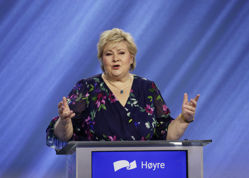 EKSPORTLØFT: Statsminister Erna Solberg tok til orde for et eksportløft for IKT-næringen fredag under åpningen av Høyres landsmøte. (Foto: Berit Roald / NTB)